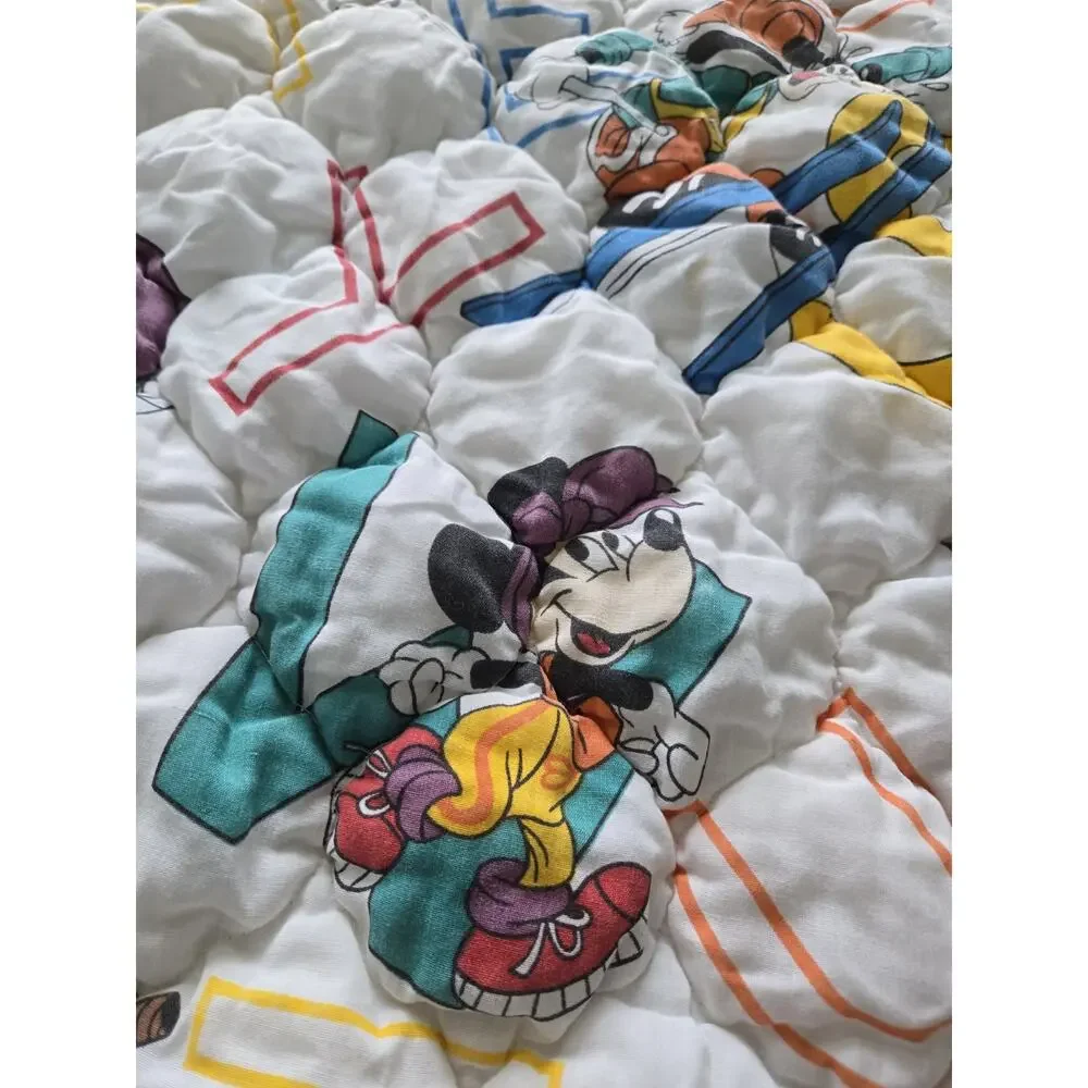 Vintage Walt Disney Mickey Mouse & Friends Alphabet Quilted Crib Blanket 37x47